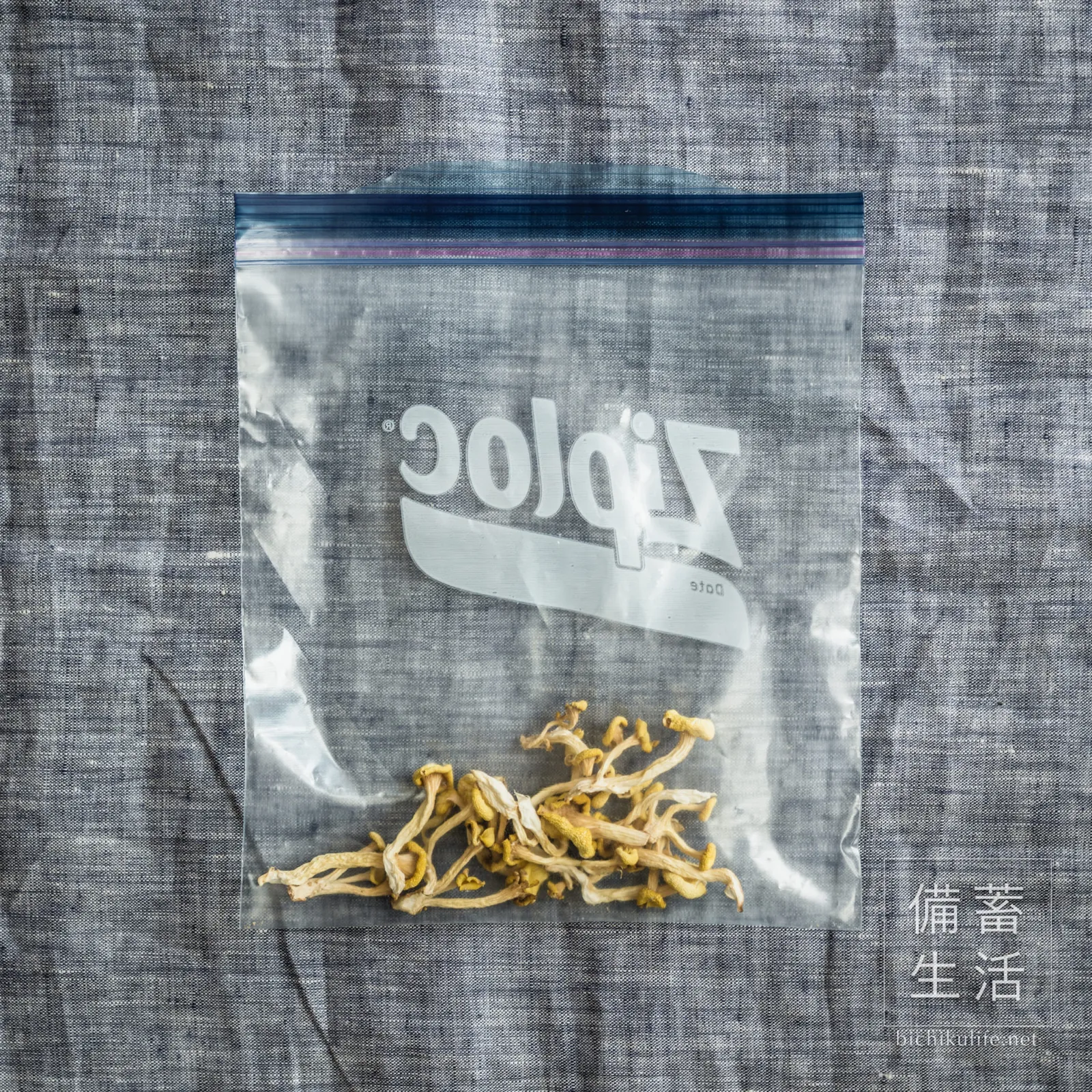 保存袋に入れた干したもぎ茸
