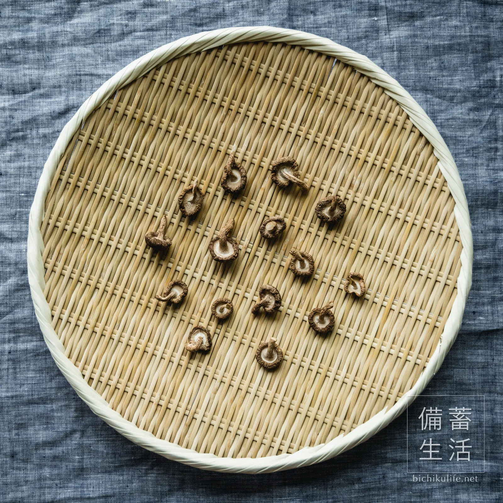 Dried shiitake on a bamboo basket