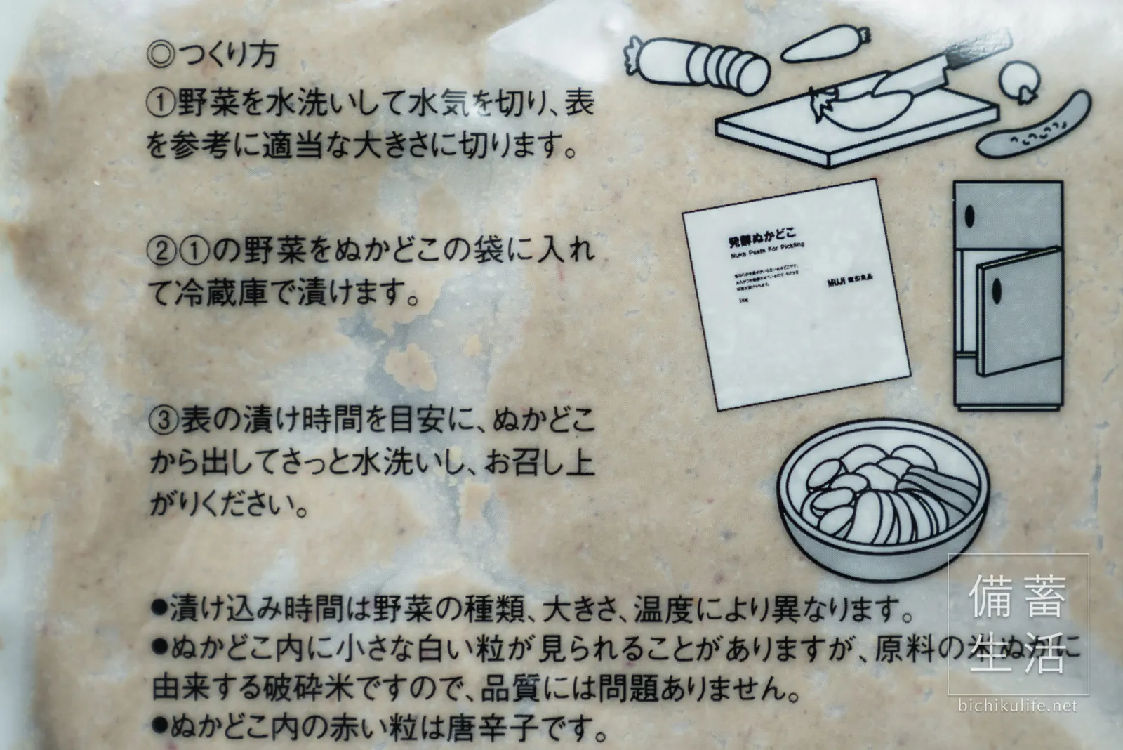 パッケージに書かれたぬか漬けの作り方