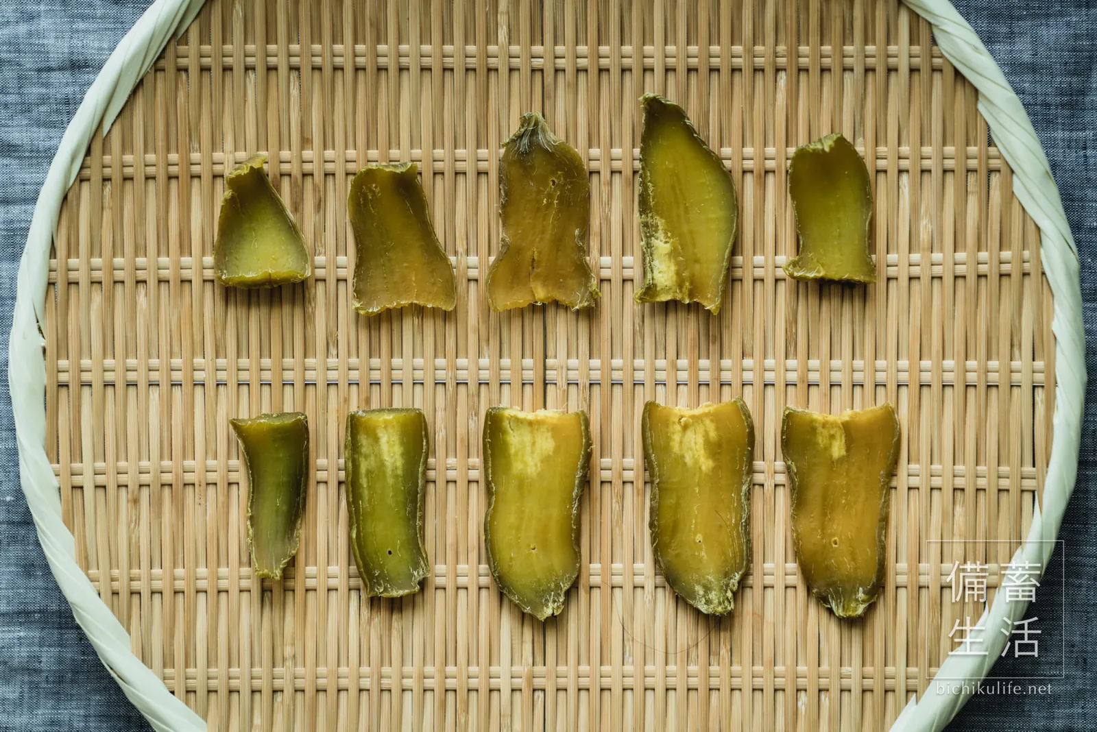 Sweet potato slices after 1 day of drying